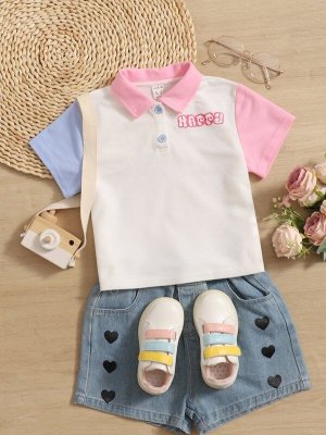 Toddler Girls Letter Graphic Polo Shirt