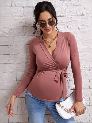 Maternity Solid Tie Side Wrap Tee