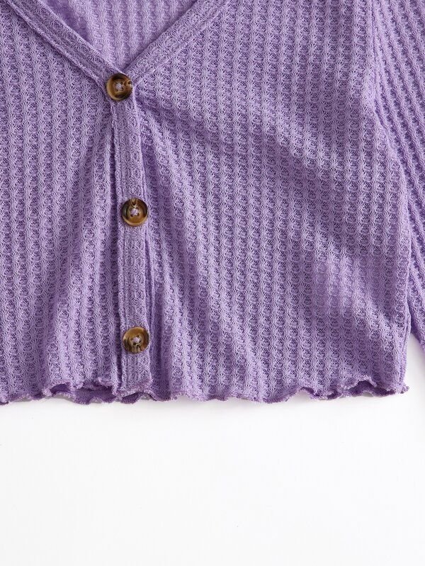 Lettuce Edge Waffle Knit Button Up Top