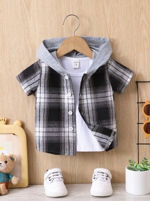 Baby Plaid Print Hooded Shirt Without Tee
