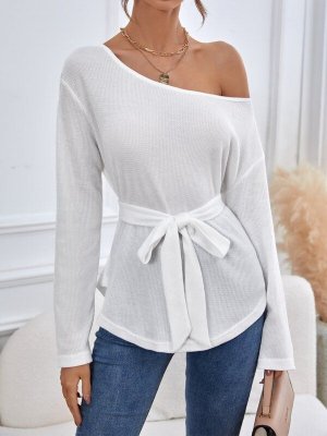 Asymmetrical Neck Belted Tee