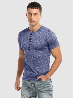 Men Marled Button Front Tee