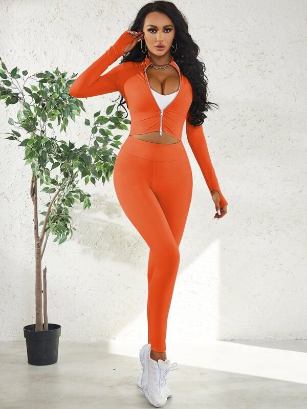 Neon Orange Crop Jacket Leggings Set Without Cami Top