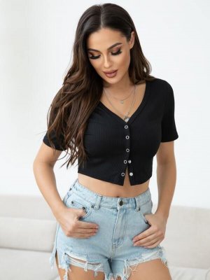 AAmilife Press Button Up Crop Tee