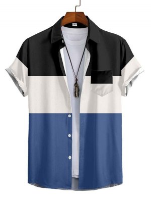 Extended Sizes Men Color Block Shirt Without Tee