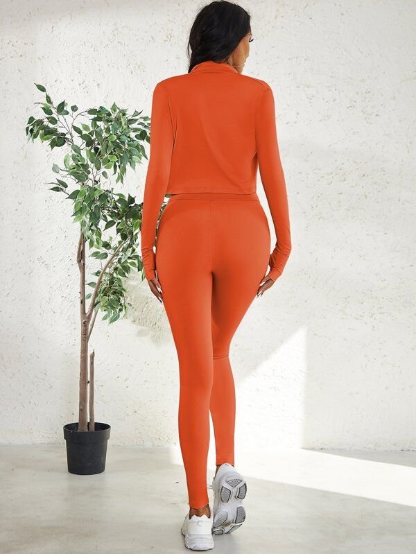Neon Orange Crop Jacket Leggings Set Without Cami Top