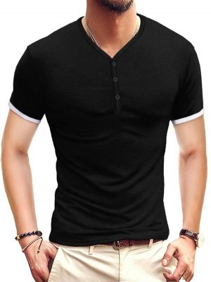 Men Contrast Cuff Button Front Tee