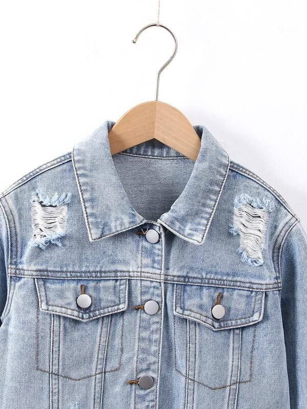 Girls Ripped Raw Cut Denim Jacket Without Tee